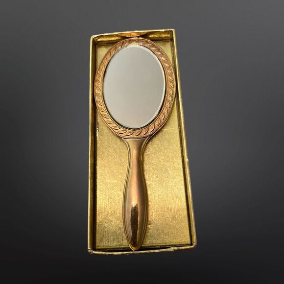 Open Box Vintage Mini AVON Acorn Handheld Vanity Mirror 4” W/ Original Box - Picture 2 of 6
